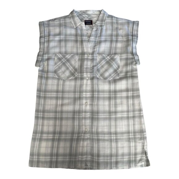 UNTUCKIT Womens Villefranche Button Up Blouse~Size 2~Gray Ivory Plaid NWOT L5 15 - Picture 9 of 12